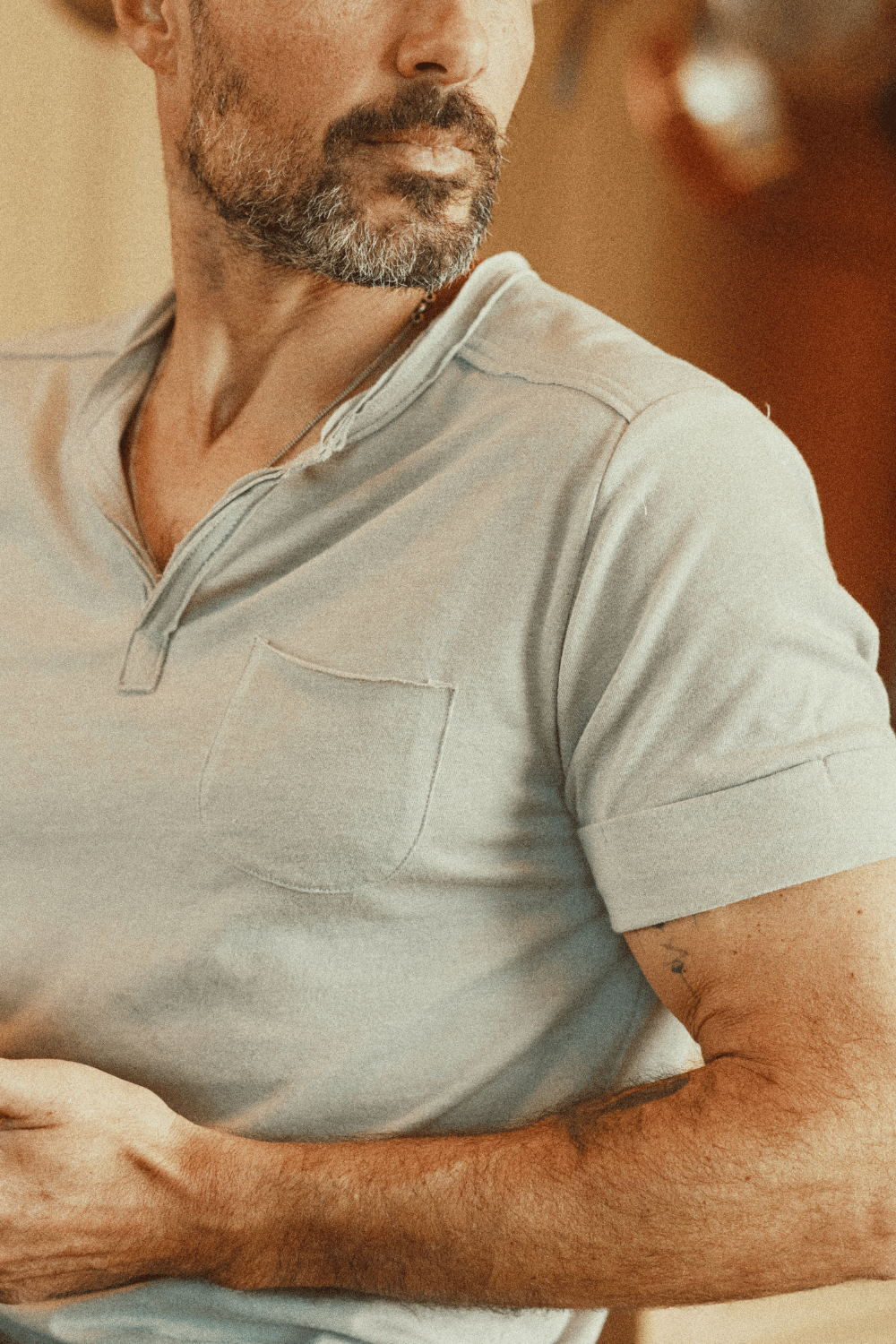 Men's Jersey Raw Neck Curved Pocket Tee