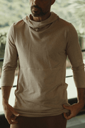 Men's Cotton 3/4 Sleeve Cowl Neck Visor Hoodie