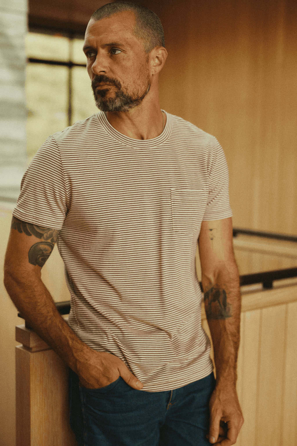 Men's Cotton V-Pocket Stripe Tee