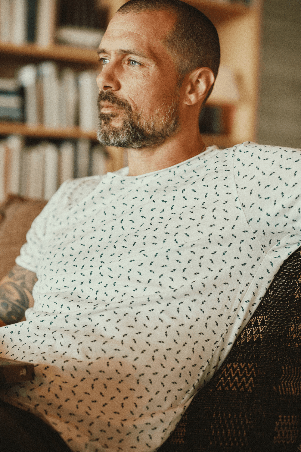 Men's Brolin Raw Neck Crew Leaf Print Tee