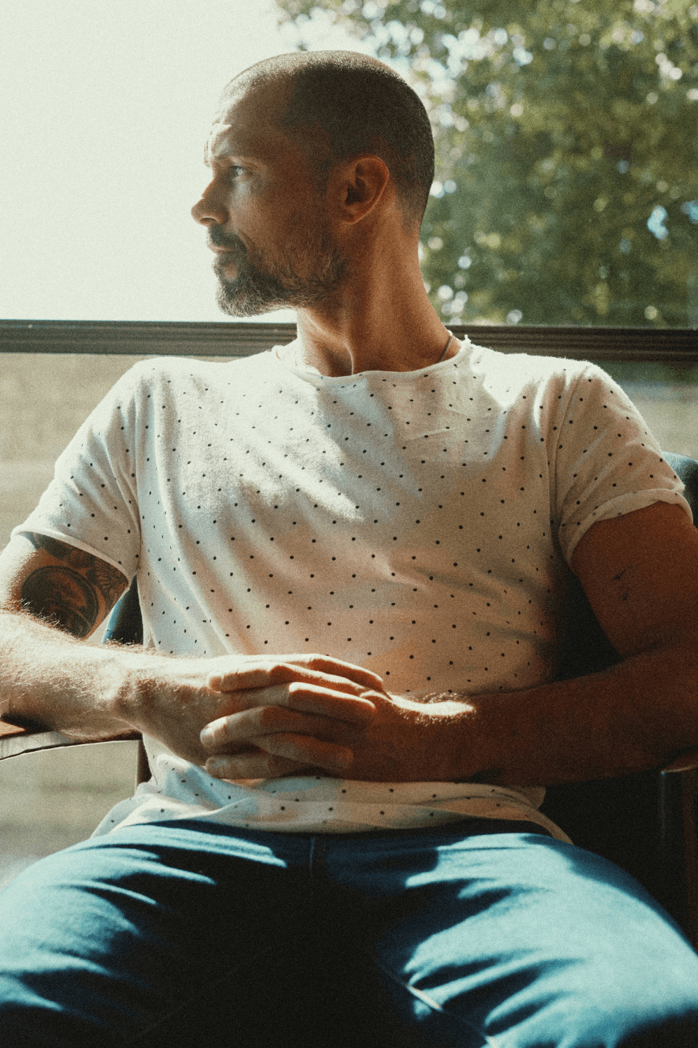 Men's Brolin Raw Neck Crew Dot Print Tee